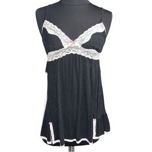 Victoria’s Secret Black Glitter Baby Doll Chemise Nightie